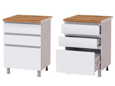 Кухонный шкаф нижний с 3 ящиками 600 Плейона (белый)