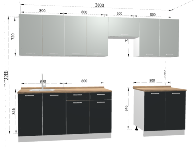 Кухня 3 метра "Бетон" со столешницей