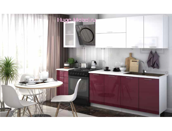 Кухня 2 метра "Ксения бордо +белый глянец"