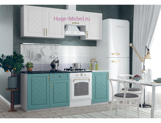 Кухня 2 метра "Модена белый/бирюза"