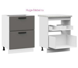 Кухонный шкаф под мойку 600 с двумя ящиками Призма (асфальт супермат)