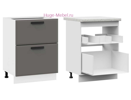 Кухонный шкаф под мойку 600 с двумя ящиками Призма (асфальт супермат)