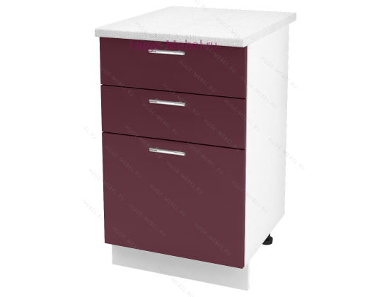 Кухонный шкаф нижний с тремя ящиками 500 Ксения (бордо)