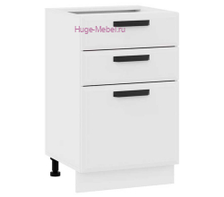 Кухонный шкаф нижний с тремя ящиками 500 Призма (белый супермат)