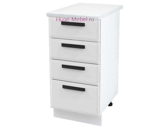 Нижний кухонный шкаф 4 ящика 400 Призма (белый супермат)