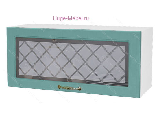 Горизонтальный кухонный стеклянный шкаф 800 Модена (дуб бирюза)