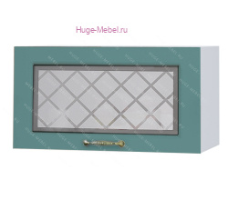 Горизонтальный кухонный стеклянный шкаф 600 Модена (дуб бирюза)