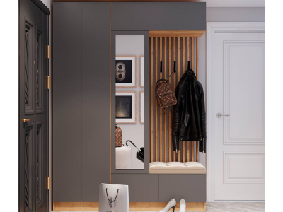 Прихожая "Руэлла" 1.6 метра графит +дуб крафт Прихожая "Руэлла" 1.6 метра графит +дуб крафт