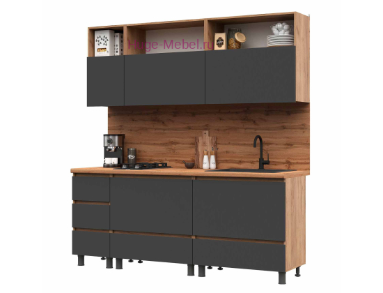 Готовая кухня "Хелен графит+крафт" 2 метра