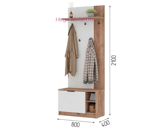 Прихожая 80 см "Орегон ПР 01" белый+ дуб крафт