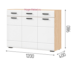 Комод 120 см "Либерти" белый глянец/дуб сонома