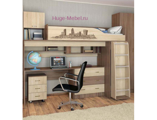 Кровать чердак со столом Орион