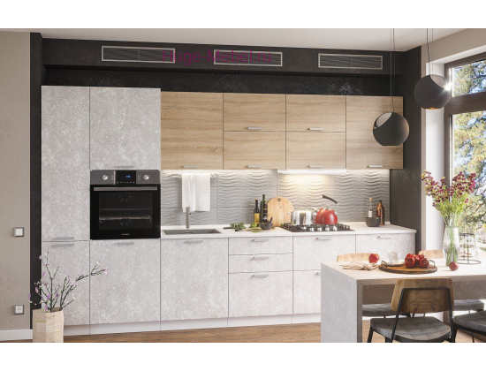 Кухня 3 метра "Бетон белый/Дуб Сонома"